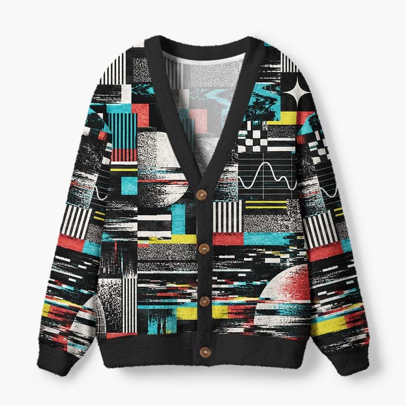 Soulisfree Digital Static Fuzzy Cardigan Sweater