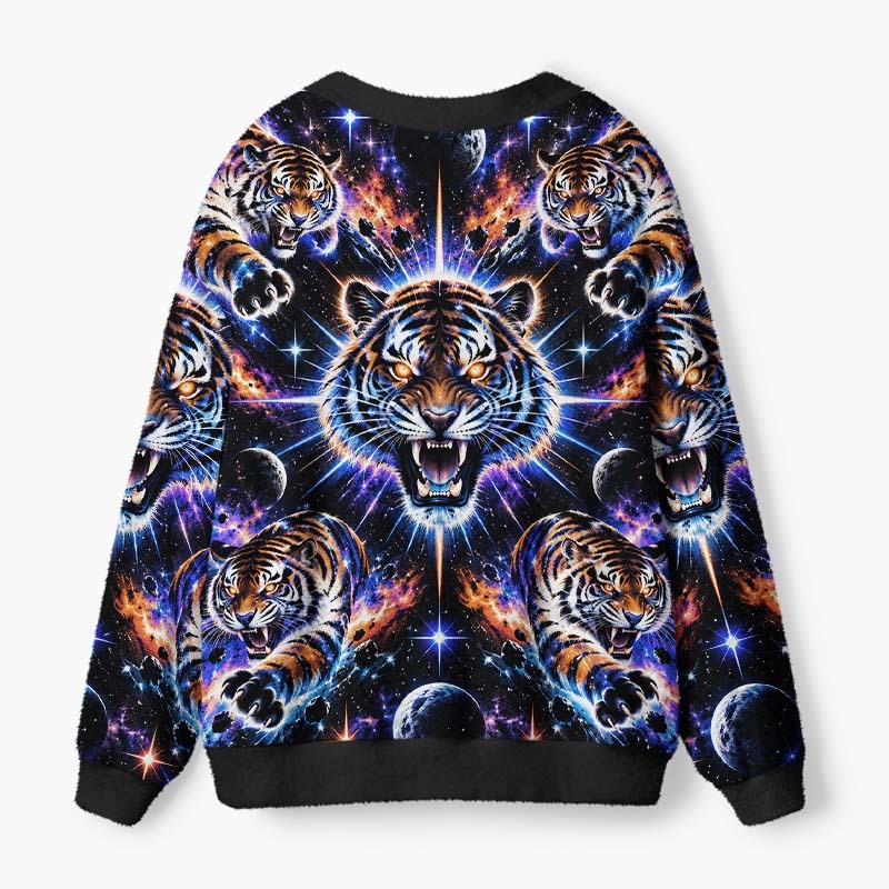 Soulisfree Cosmic Tiger Fuzzy Cardigan Sweater