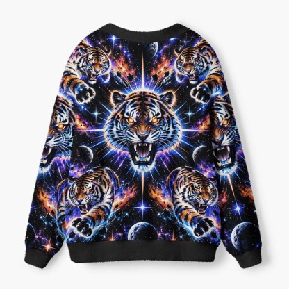 Soulisfree Cosmic Tiger Fuzzy Cardigan Sweater