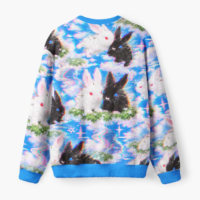 Soulisfree Cyber Bunny Dreamscape Fuzzy Crewneck Sweater