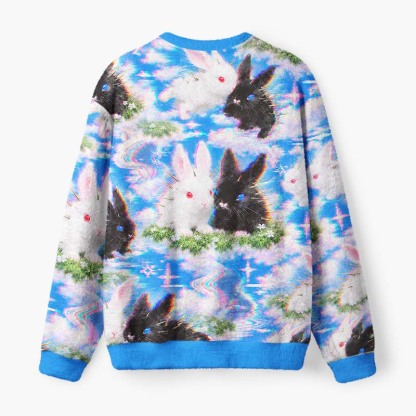 Soulisfree Cyber Bunny Dreamscape Fuzzy Crewneck Sweater