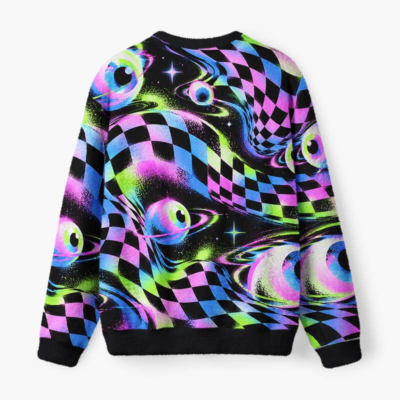 Soulisfree Eyes Beyond Reality Fuzzy Crewneck Sweater