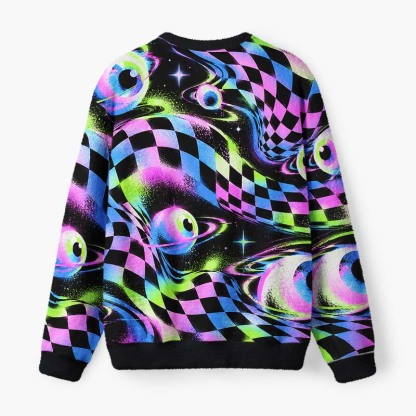 Soulisfree Eyes Beyond Reality Fuzzy Crewneck Sweater