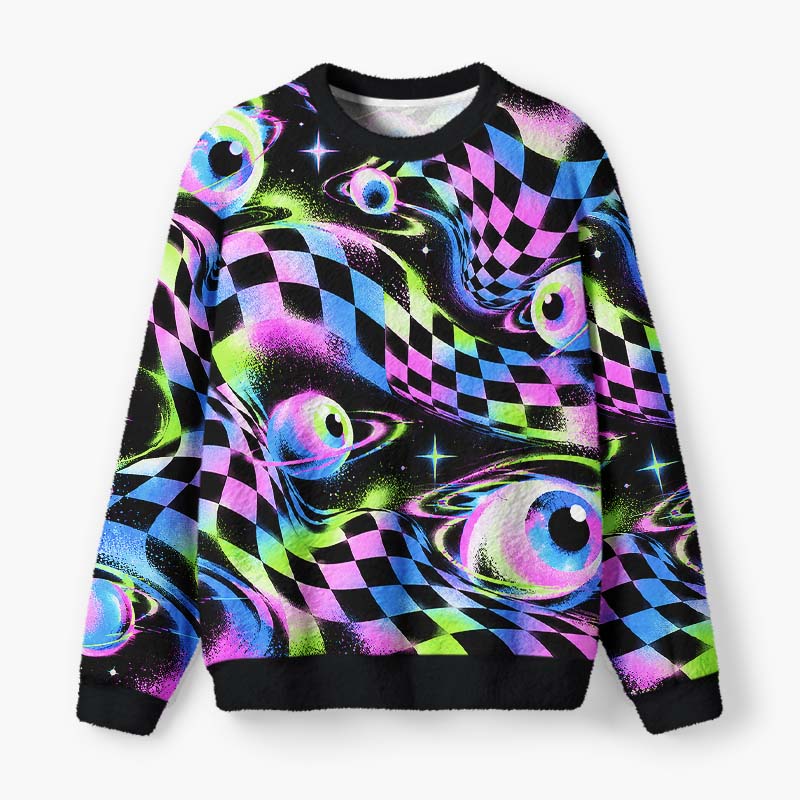Soulisfree Eyes Beyond Reality Fuzzy Crewneck Sweater