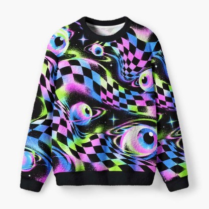 Soulisfree Eyes Beyond Reality Fuzzy Crewneck Sweater