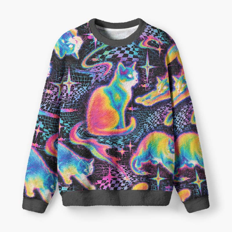 Soulisfree Trippy Feline Dream Fuzzy Crewneck Sweater