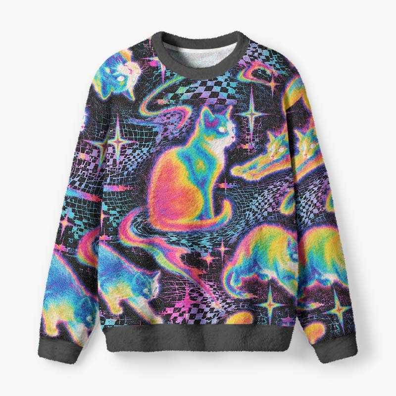 Soulisfree Trippy Feline Dream Fuzzy Crewneck Sweater