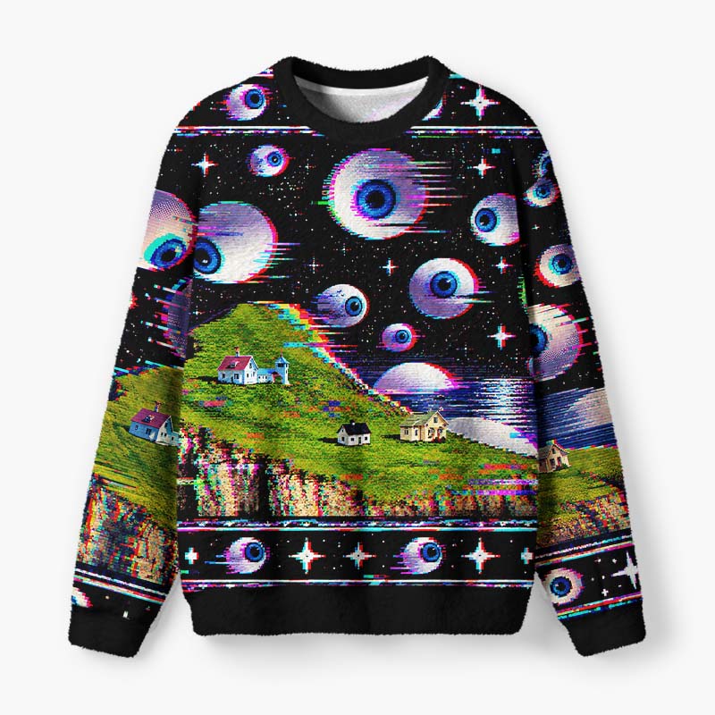 Soulisfree Eyes Beyond Reality Fuzzy Crewneck Sweater