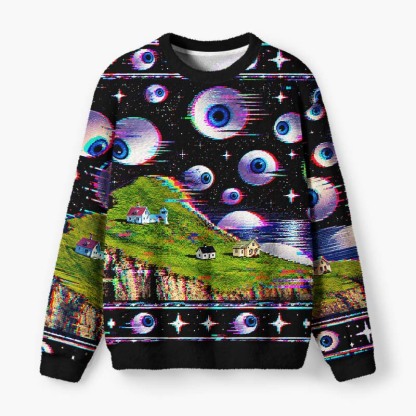 Soulisfree Eyes Beyond Reality Fuzzy Crewneck Sweater