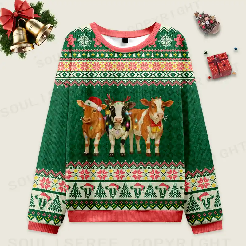 Merry Moo Ugly Christmas Knit Sweatshirt