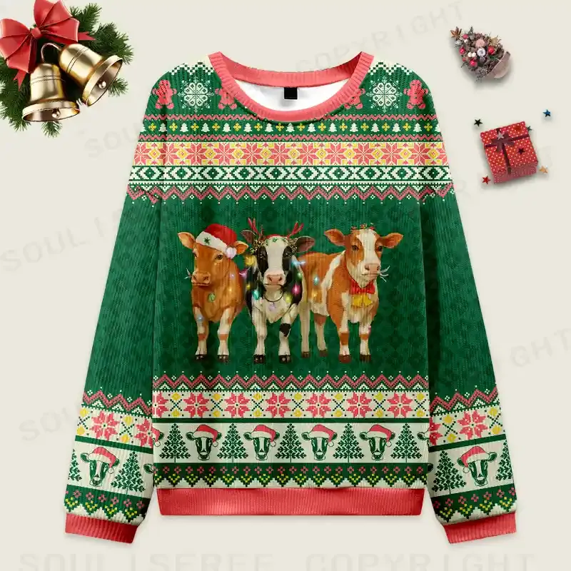 Merry Moo Ugly Christmas Knit Sweatshirt