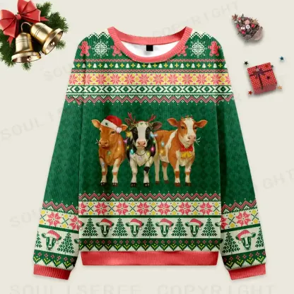 Merry Moo Ugly Christmas Knit Sweatshirt