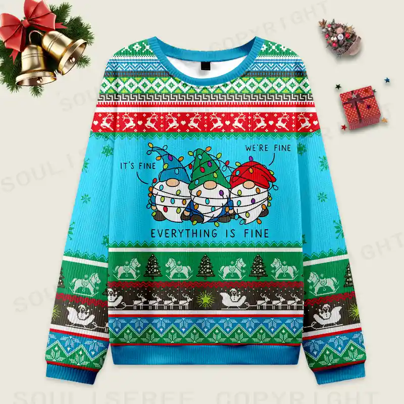 Everything Is Fine Ugly Christmas Knit Sweatshirt