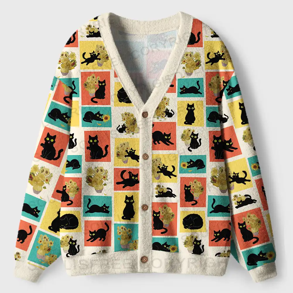 Sunflower Cats Ugly Cardigan Sweaters