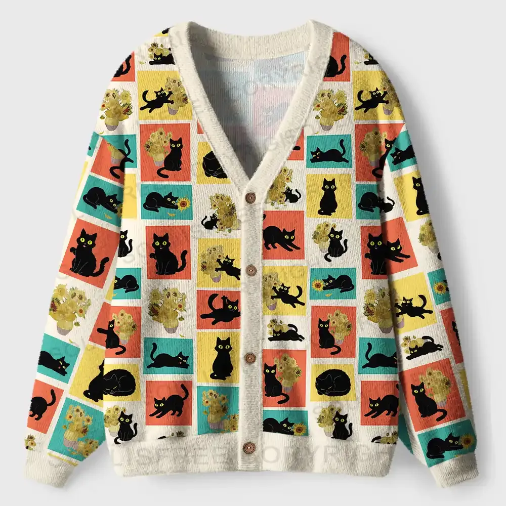 Sunflower Cats Ugly Cardigan Sweaters