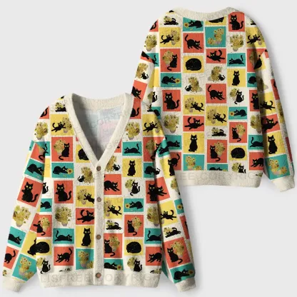 Sunflower Cats Ugly Cardigan Sweaters