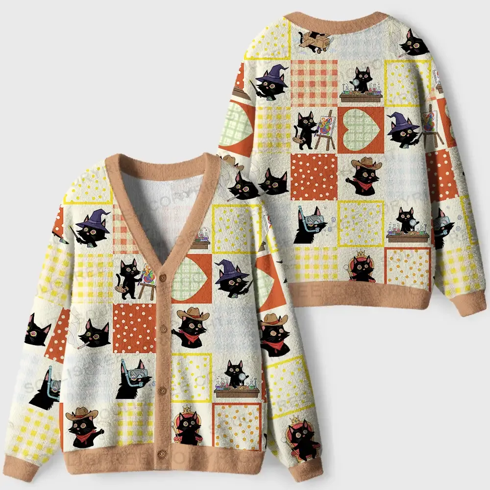 Designed The Many Lives of a Cat Ugly Cardigan Sweaters