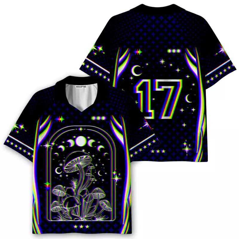 Soulisfree Mushroom of Rainbow Optic Lines Illusion Collar Polo Jersey