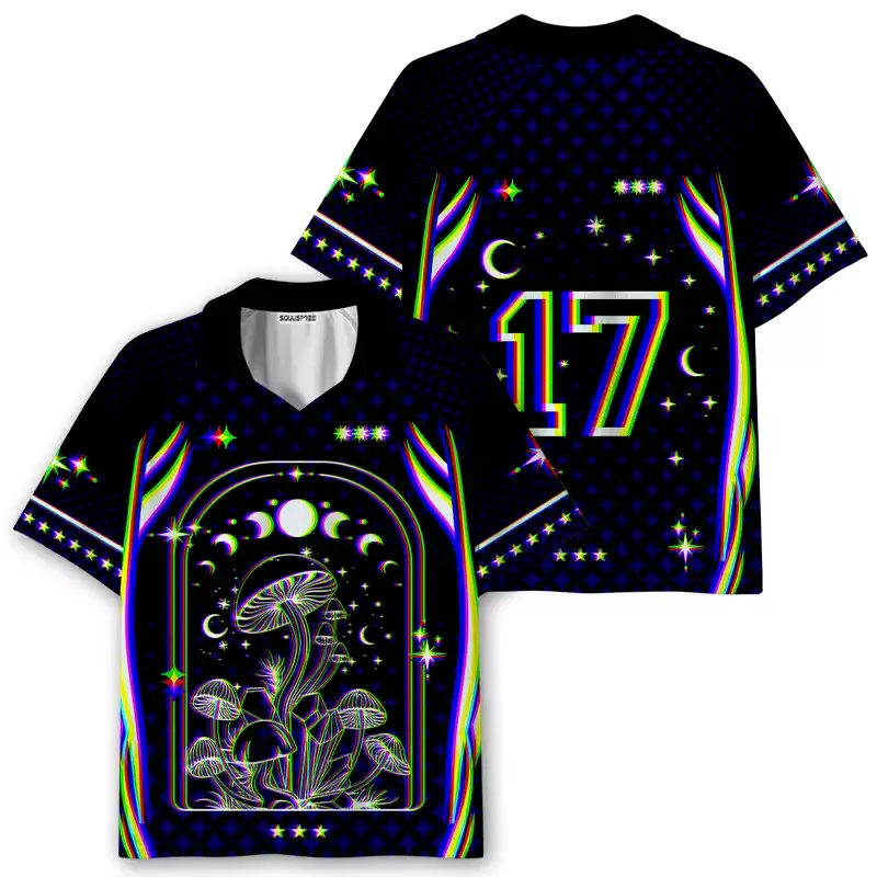 Soulisfree Mushroom of Rainbow Optic Lines Illusion Collar Polo Jersey