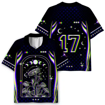 Soulisfree Mushroom of Rainbow Optic Lines Illusion Collar Polo Jersey