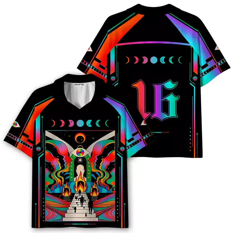 Soulisfree Light of the Living Planet Optic Lines Illusion Collar Polo Jersey