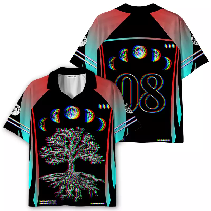 Soulisfree Ethereal Energy Optic Lines Illusion Collar Polo Jersey