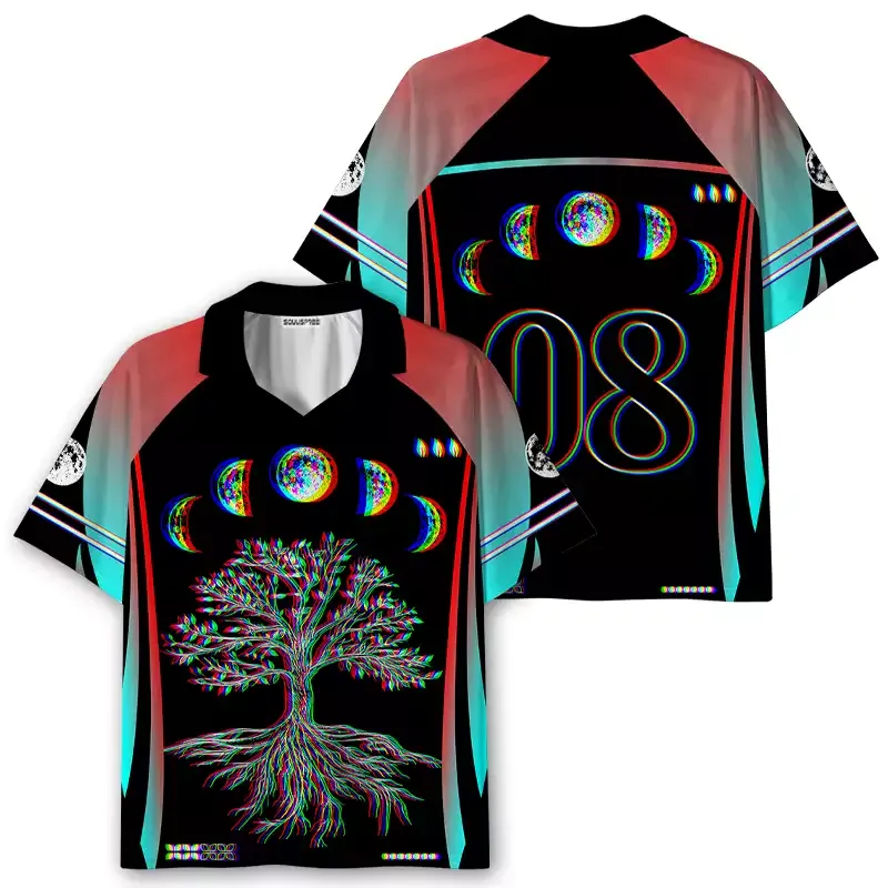 Soulisfree Ethereal Energy Optic Lines Illusion Collar Polo Jersey