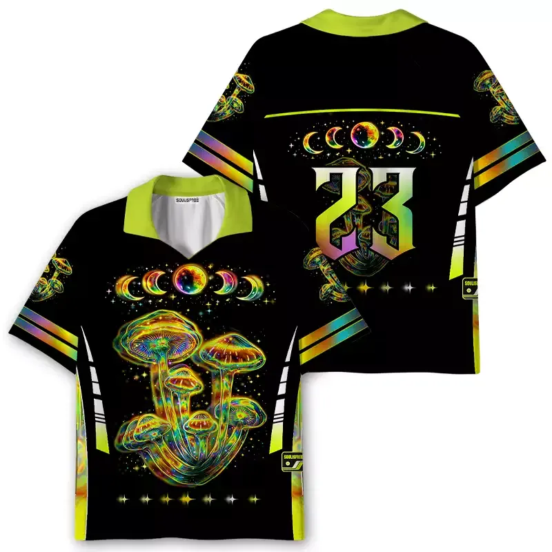 Soulisfree Psychedelic Moonphase Mushroom Collar Polo Jersey