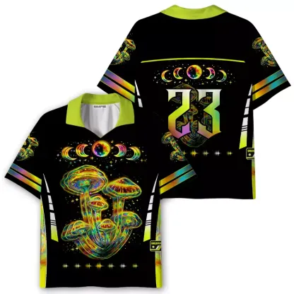 Soulisfree Psychedelic Moonphase Mushroom Collar Polo Jersey
