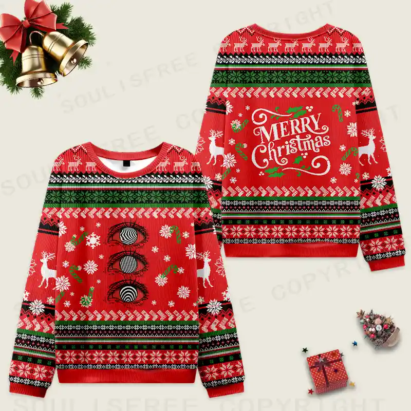 Psychedelic Eye Ugly Christmas Knit Sweatshirt