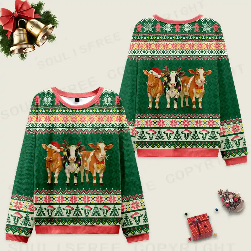 Merry Moo Ugly Christmas Knit Sweatshirt