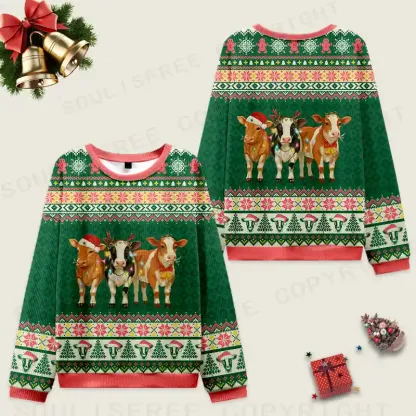 Merry Moo Ugly Christmas Knit Sweatshirt
