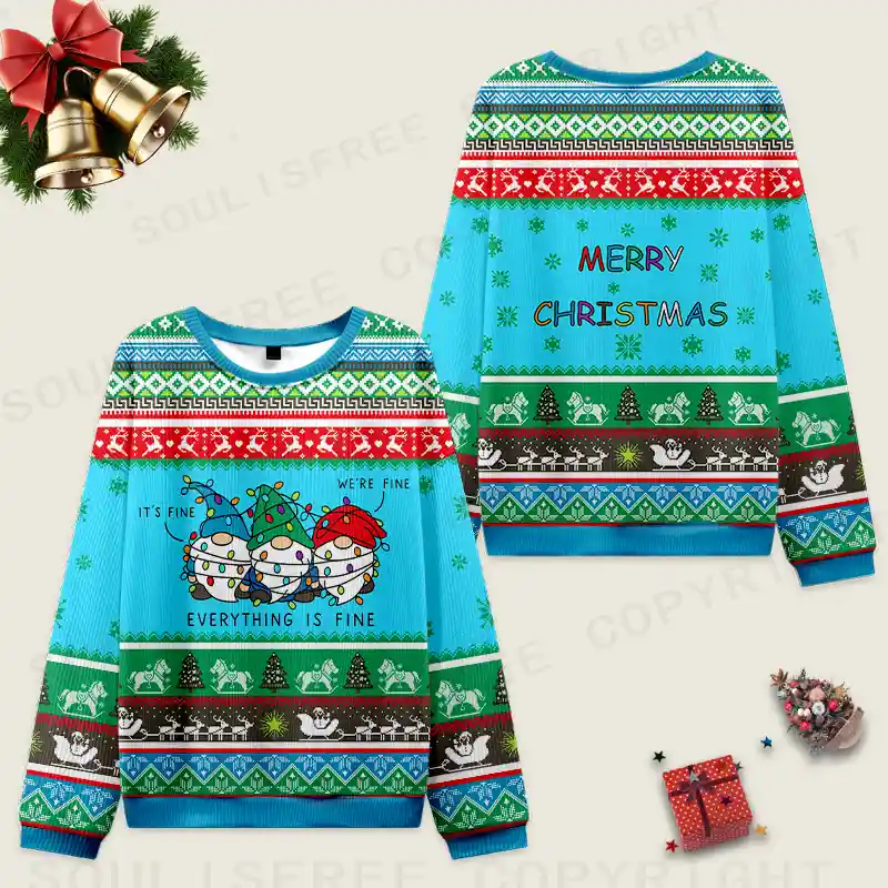 Everything Is Fine Ugly Christmas Knit Sweatshirt