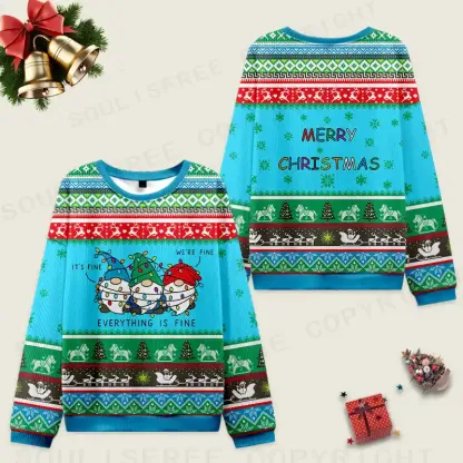 Everything Is Fine Ugly Christmas Knit Sweatshirt
