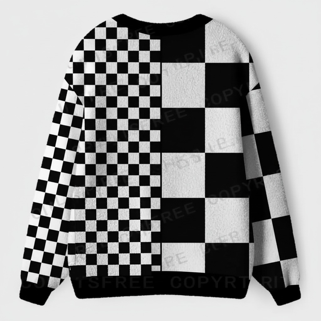 Monochrome Checkerboard Ugly Cardigan Sweaters