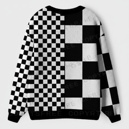 Monochrome Checkerboard Ugly Cardigan Sweaters