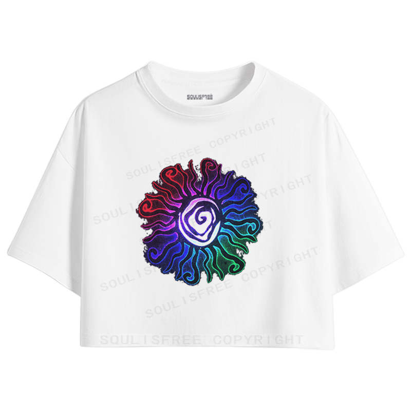 Soulisfree Chromatic Pulse Optic Lines Illusion Crop Tee