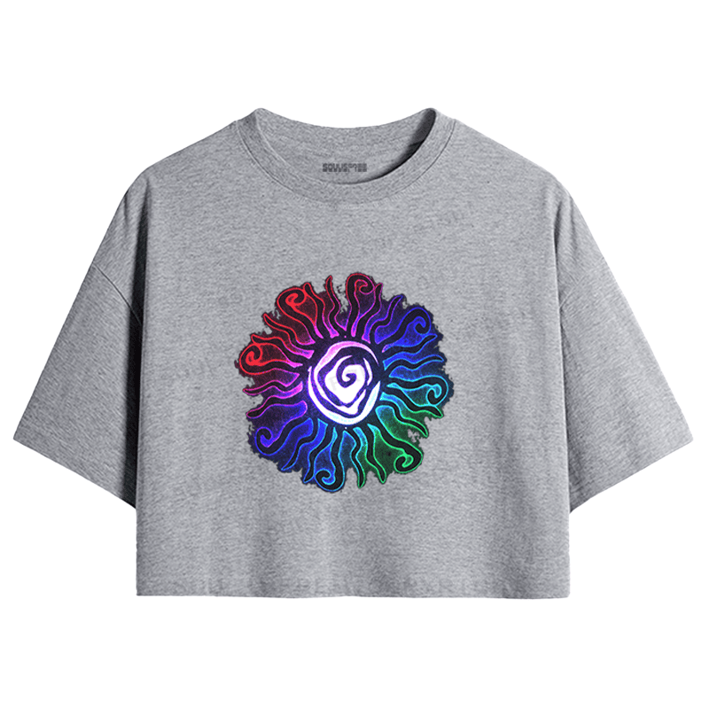 Soulisfree Chromatic Pulse Optic Lines Illusion Crop Tee