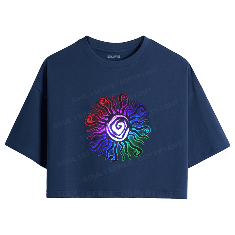 Soulisfree Chromatic Pulse Optic Lines Illusion Crop Tee