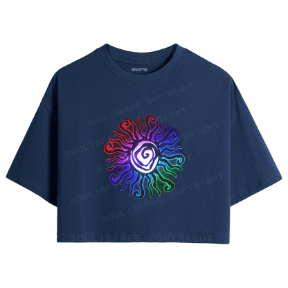 Soulisfree Chromatic Pulse Optic Lines Illusion Crop Tee