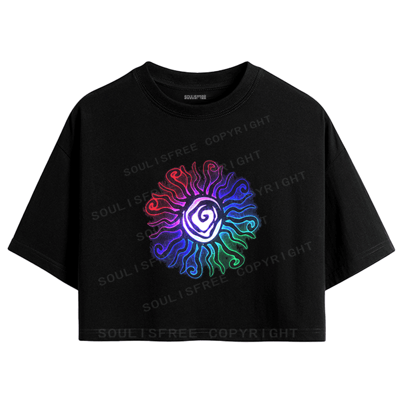 Soulisfree Chromatic Pulse Optic Lines Illusion Crop Tee