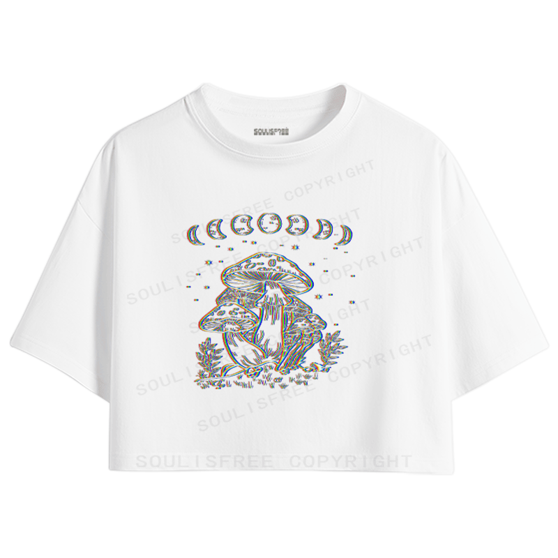 Soulisfree Mushroom and Moon Optic Lines Illusion Crop Tee