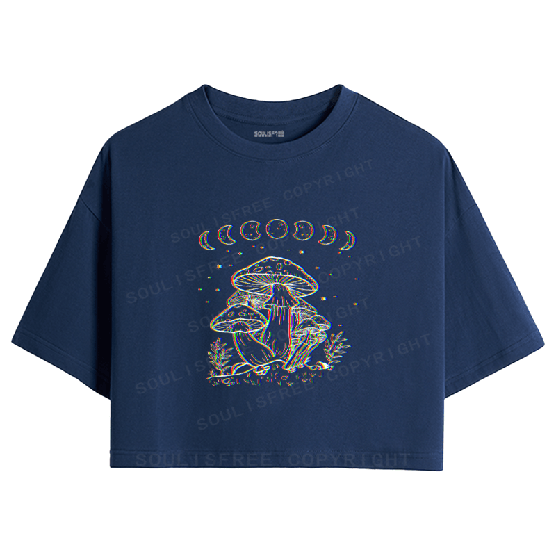 Soulisfree Mushroom and Moon Optic Lines Illusion Crop Tee