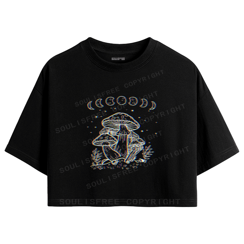 Soulisfree Mushroom and Moon Optic Lines Illusion Crop Tee