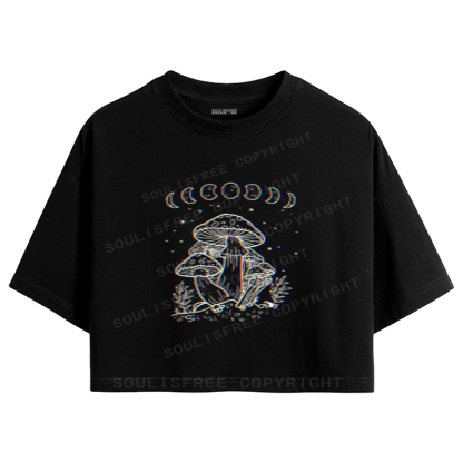 Soulisfree Mushroom and Moon Optic Lines Illusion Crop Tee