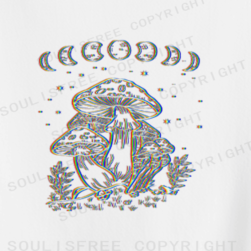 Soulisfree Mushroom and Moon Optic Lines Illusion Crop Tee
