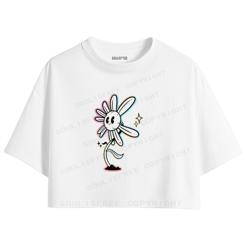 Soulisfree Smile Daisy Rainbow Outline Star Crop Tee