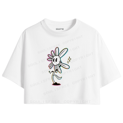 Soulisfree Smile Daisy Rainbow Outline Star Crop Tee