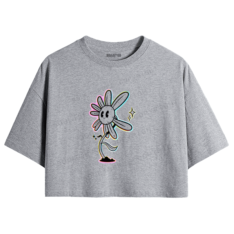 Soulisfree Smile Daisy Rainbow Outline Star Crop Tee