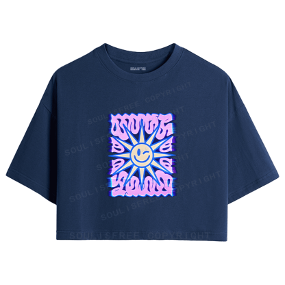 Soulisfree Smile Sun Color Border Illusion Crop Tee